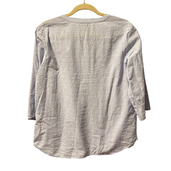 Chicos Size M Light Blue Cotton Textured 3/4 Sleeve Blouse - Picture 12 of 12
